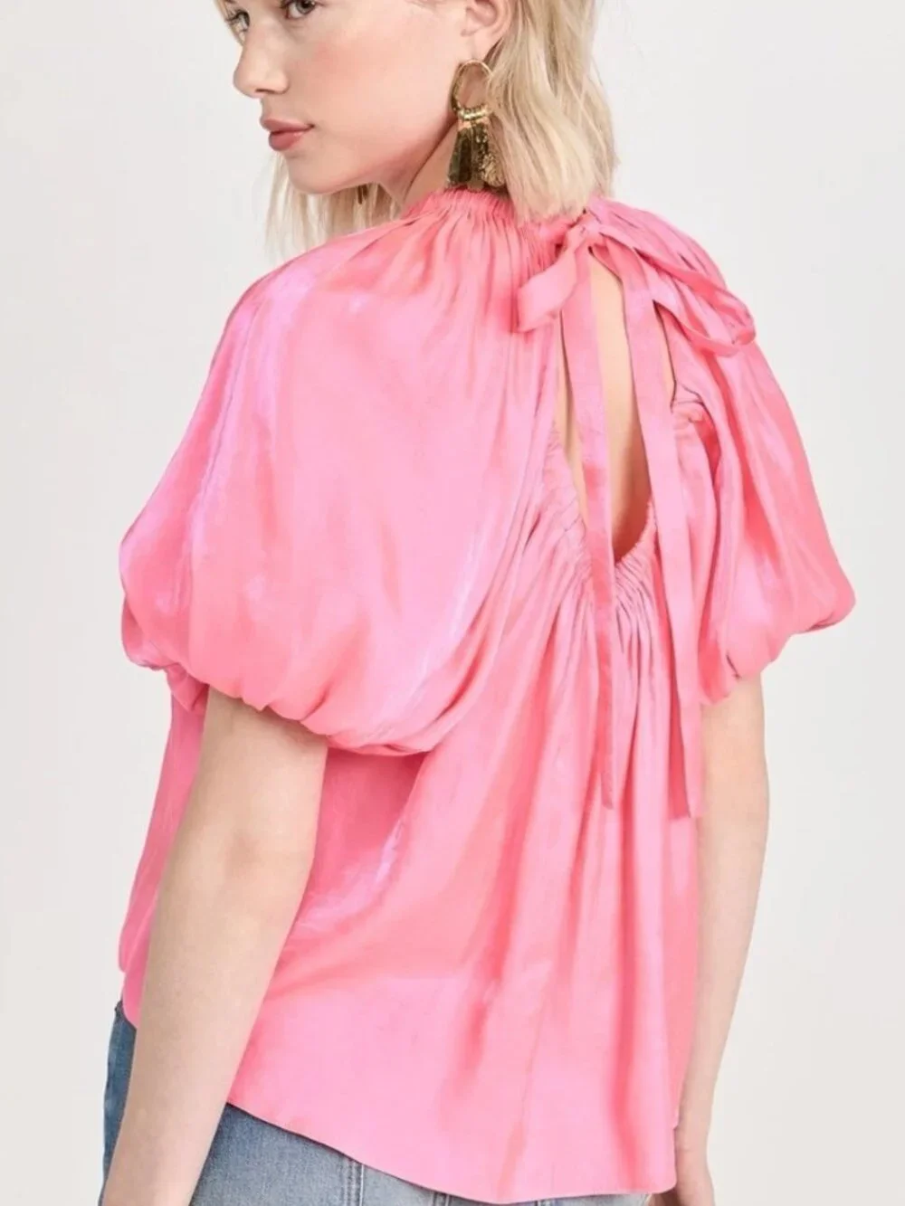 Ulla Johnson Flo Top Dahlia Pink Iridescent Puff Sleeve Size 8